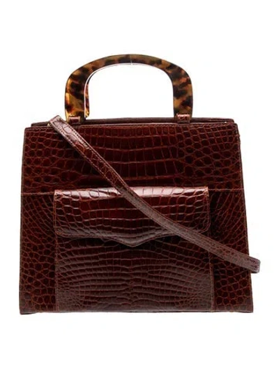 Pre-owned Lana Marks Crocodile Top Handle Bag In Burgundy