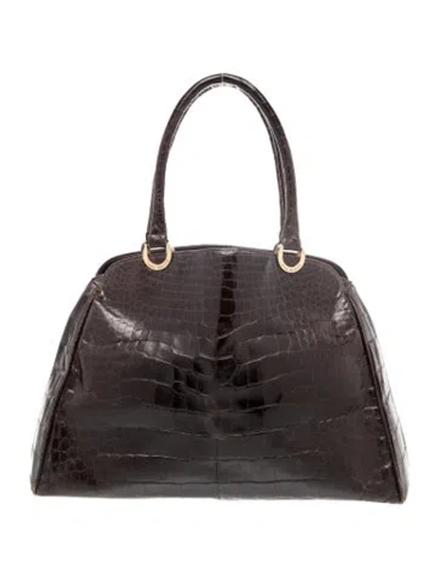 Pre-owned Lana Marks Crocodile Top Handle Bag In Gray