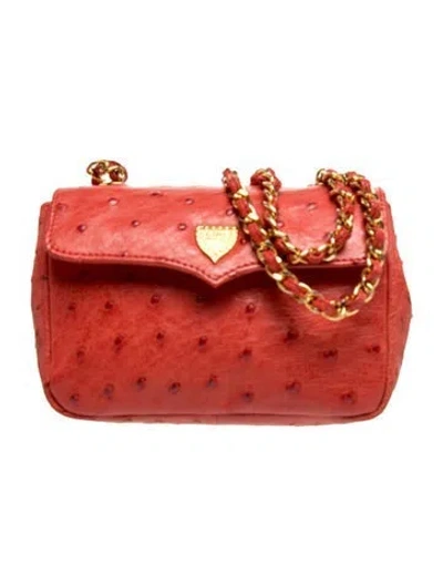Pre-owned Lana Marks Ostrich Crossbody Bag In Red