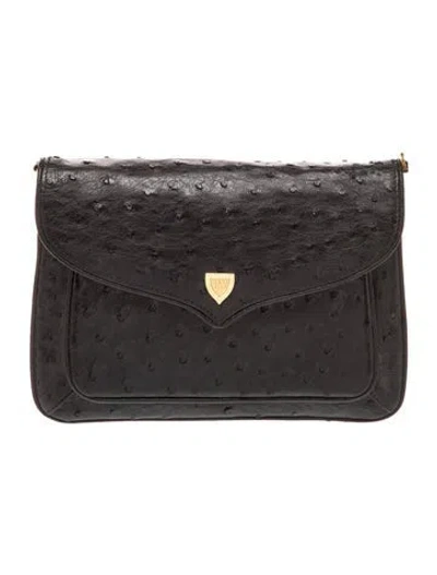Pre-owned Lana Marks Ostrich Portfolio In Black