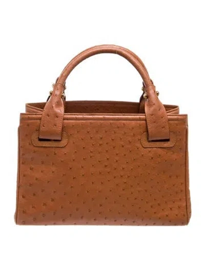 Pre-owned Lana Marks Ostrich Top Handle Bag In Brown
