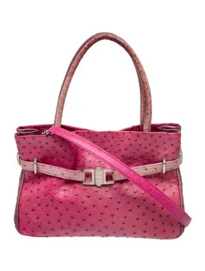 Pre-owned Lana Marks Ostrich Top Handle Bag In Pink