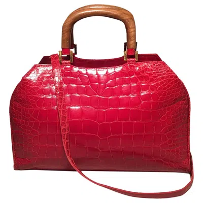 Pre-owned Lana Marks Red Crocodile Wood Handle Handbag