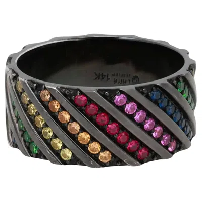 Pre-owned Lana Multi Colored Sapphire Band Ring 14k White Gold Black Rhodium