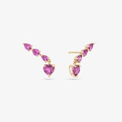 Lana Pink Sapphire Heart & Pear Ear Crawlers 14k In Purple