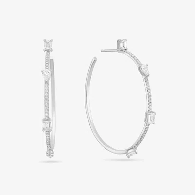 Lana Small Pave Fancy Diamond Hoops In Silver