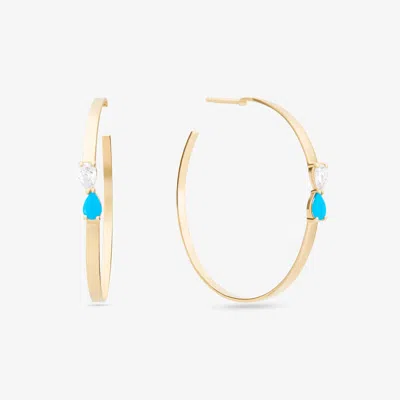 Lana Small Turquoise & Pear Diamond Hoops 14k In Gold