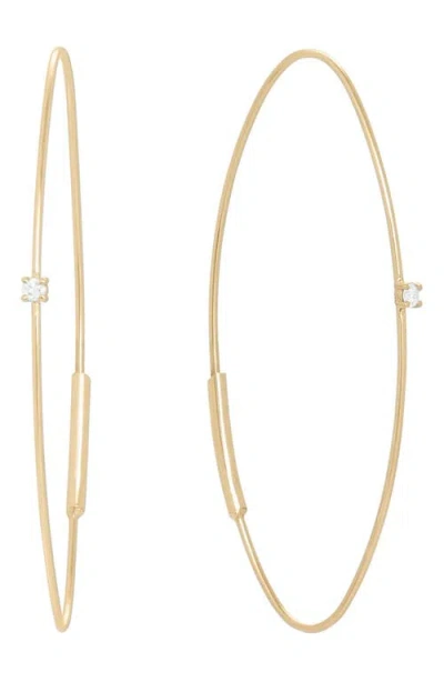Lana Small Wire Diamond Oval Hoop Threader Earrings In Yellow Gold