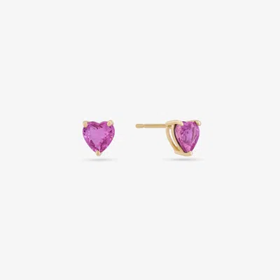 Lana Solo Pink Sapphire Heart Studs 14k In Yellow