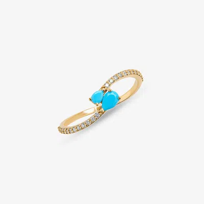 Lana Turquoise & Pear Diamond Wavey Ring 14k In Gold
