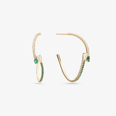Lana Wavey Green Emerald & Pear Diamond Hoops 14k In Gold