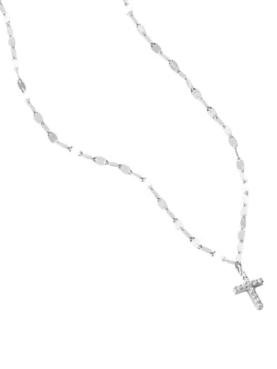Lana Jewelry Diamond Pave Cross Pendant Necklace In 14k Yellow Or White Gold, 0.05 Tcw In Silver