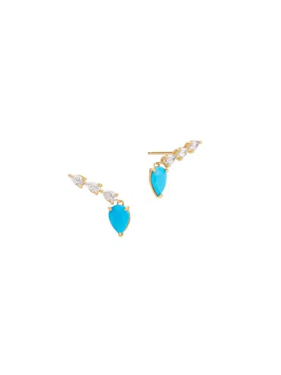Lana Women's 14k Yellow Gold, 1.50 Tcw Diamond & Turquoise Ear Climbers