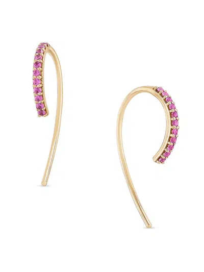 Lana 14k Yellow Gold Pink Sapphire Hooked On Hoops Threader Earrings