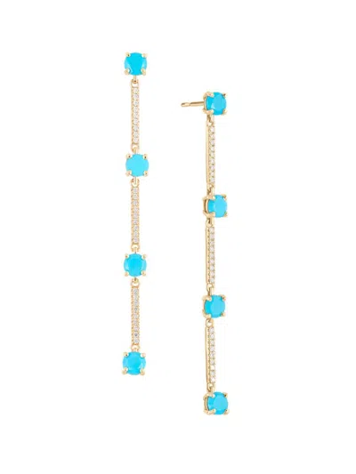 Lana Women's Solo 14k Yellow Gold, Turquoise & 1.32 Tcw Diamond Drop Earrings
