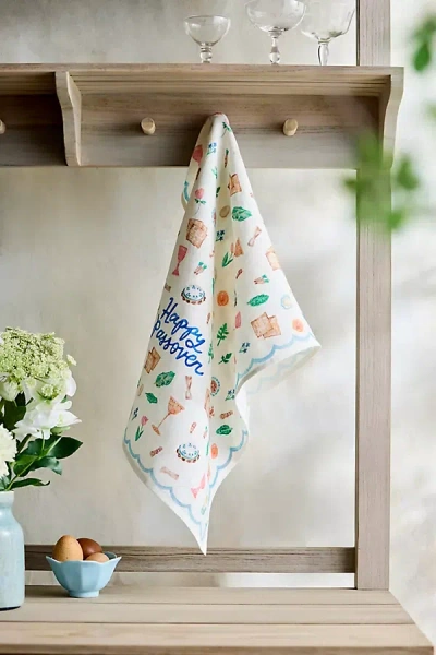 Lana's Shop Happy Passover Linen Dish Towel In White