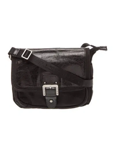 Pre-owned Lancaster Leather Messenger Bag In Black