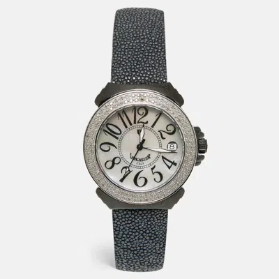 Pre-owned Lancaster Mother Of Pearl Diamond Pvd Coated Stainless Steel Stingray Ref.0226l Women's Wristwatch 36 Mm In White