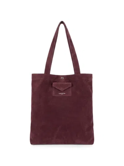 Lancaster Suede-finish Logo-patch Shouder Bag In Burgundy