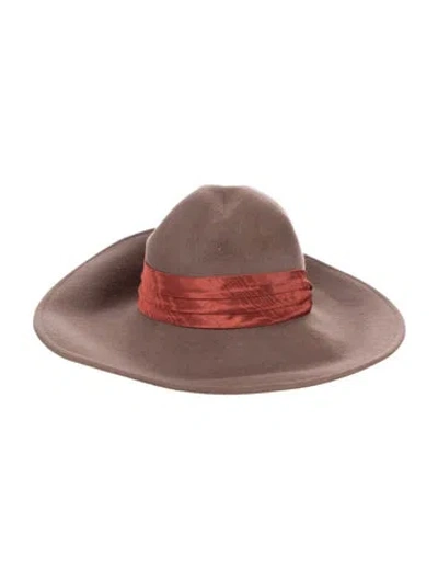 Pre-owned Lancaster Wide Brim Fedora Hat In Brown