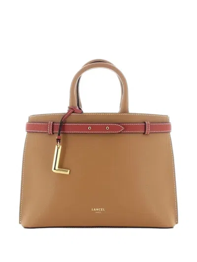 Lancel Belted Leather Tote Bag In Brown