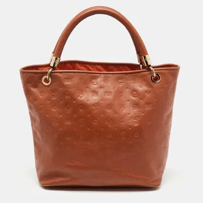 Lancel Brown Embossed Leather Daligramme Dali Fun Tote