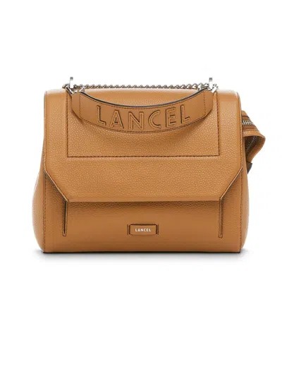 Lancel Camel Grained Leather Shoulder Bag In Beige