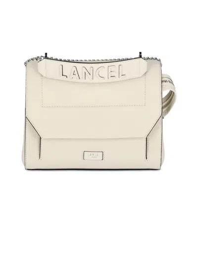 Lancel Camel Grained Leather Shoulder Bag In White