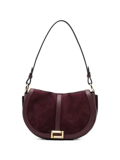 Lancel "celeste Medium " Medium Saddle Bag Suede In Burgundy