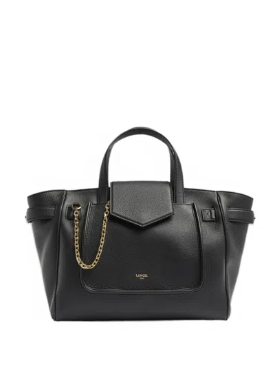 Lancel Chain-detail Pebbled Leather Tote Bag In Black