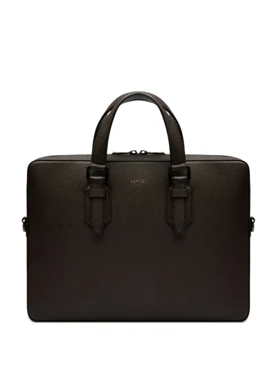 Lancel Charlie Textured Leather Briefcase In Brown