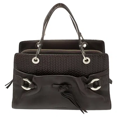 Pre-owned Lancel Dark Brown Braided Leather Front Pocket Tote