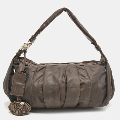 Pre-owned Lancel Dark Brown Pleated Nylon Hobo