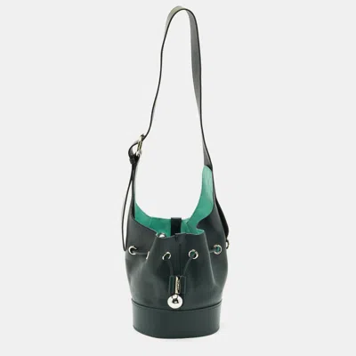 Pre-owned Lancel Dark Green Leather Drawstring Bucket Bag