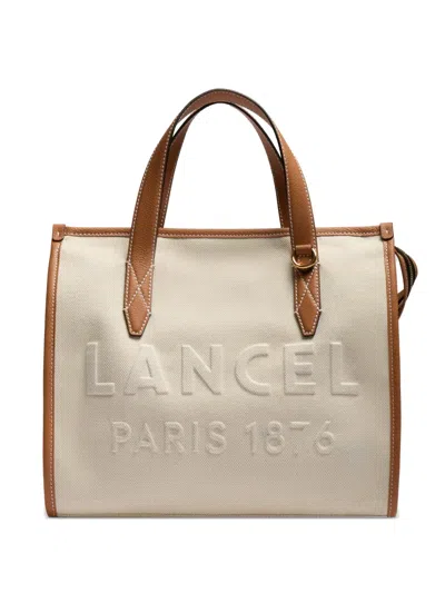 Lancel Day Embossed Leather Trim Tote Bag In Neutral