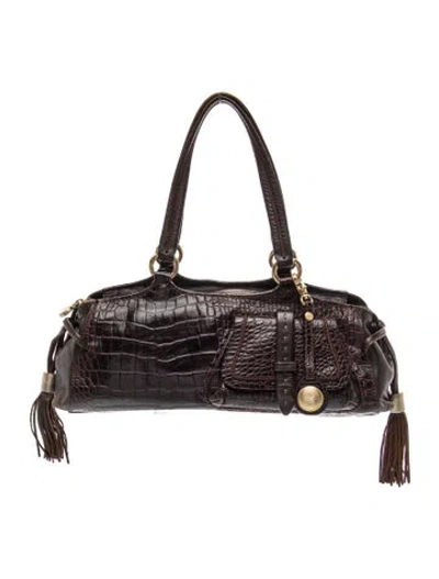 Pre-owned Lancel Embossed Leather Shoulder Bag In Brown
