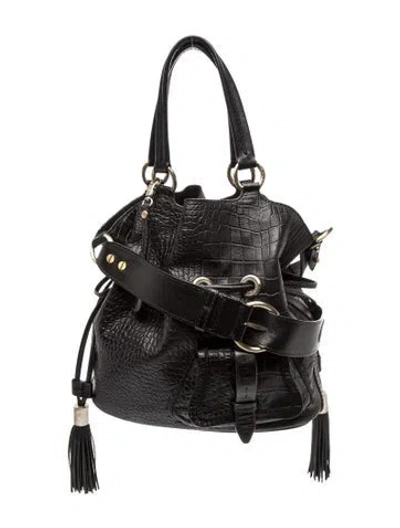 Pre-owned Lancel Embossed Leather Top Handle Bag In Black