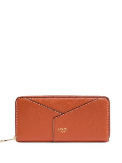 Lancel Enveloppe Grained Leather Wallet In Orange