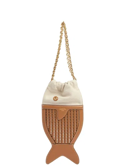 Lancel Fish Woven Clutch Bag In Brown