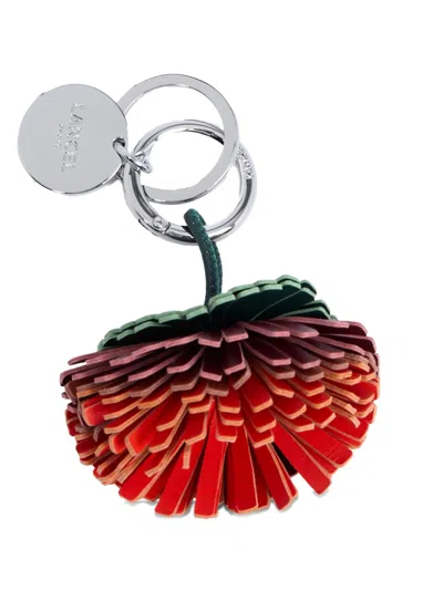 Lancel Floral Leather Keyring In Red