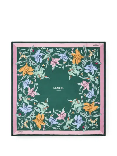 Lancel Floral-print Silk Scarf In Green