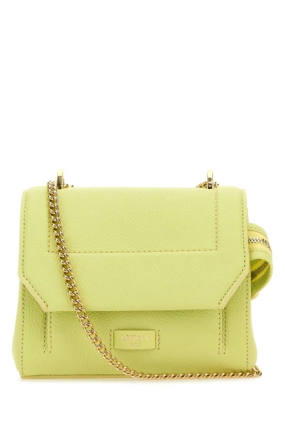 Lancel Fluo Yellow Leather Ninon Handbag In Lime