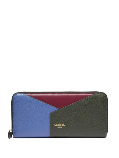 Lancel Geometric Panelled Leather Wallet In Green