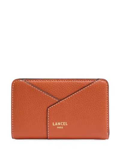 Lancel Grained Leather Wallet In Orange