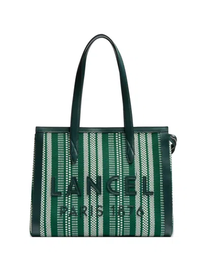 Lancel Large Striped Zip Tote Bag In Green