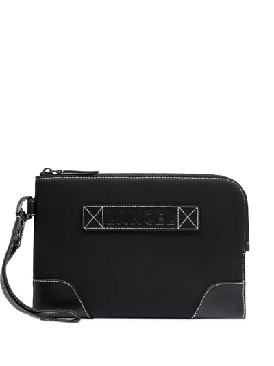 Lancel Leather-trimmed Zip-top Clutch In Pink