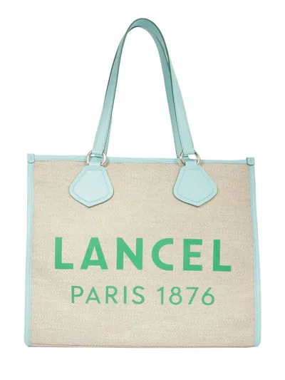 Lancel Light Blue Tote Bag In Pe Natural Mint Emerald