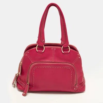 Pre-owned Lancel Mademoiselle Adjani Leather Dome Satchel In Pink