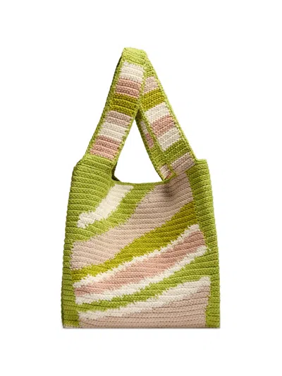 Lancel Medium Summer Mania Striped Heart-charm Tote Bag In Green