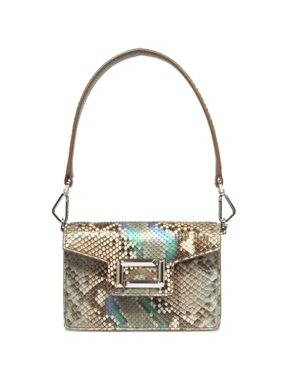 Lancel Mini Amgele Python Jewel Signature Flap Cross Body Bag In Green